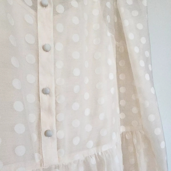 H&M HM POLKA DOT SHEER LIGHT BEIGE LONG SLEEVES SHORT BABYDOLL DRESS XS - Picture 10 of 11